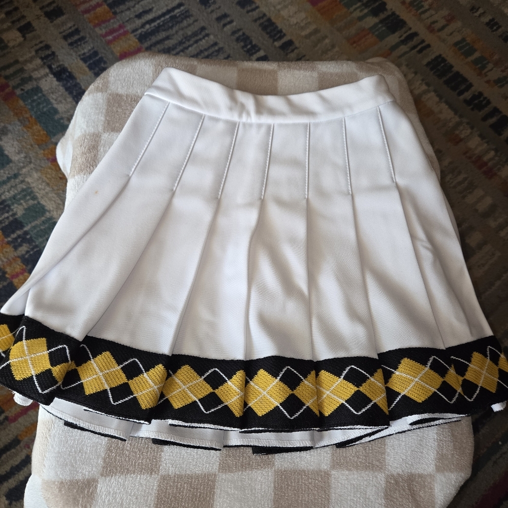 Vintage Cheerleader Danz Team Pleated Skirt Small Gold Black Argyle